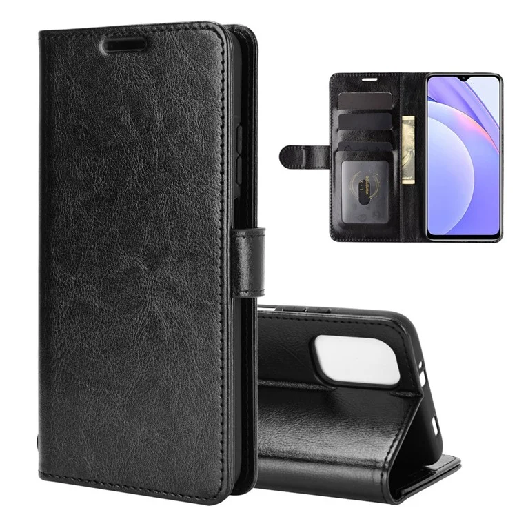 Cartera con Soporte Diseño de Piel de Caballo Loco Textura Funda de Cuero para Xiaomi Redmi Note 9 4G (Qualcomm Snapdragon 662)/Redmi 9T/9 Power - Negro