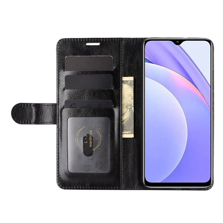 Cartera con Soporte Diseño de Piel de Caballo Loco Textura Funda de Cuero para Xiaomi Redmi Note 9 4G (Qualcomm Snapdragon 662)/Redmi 9T/9 Power - Negro