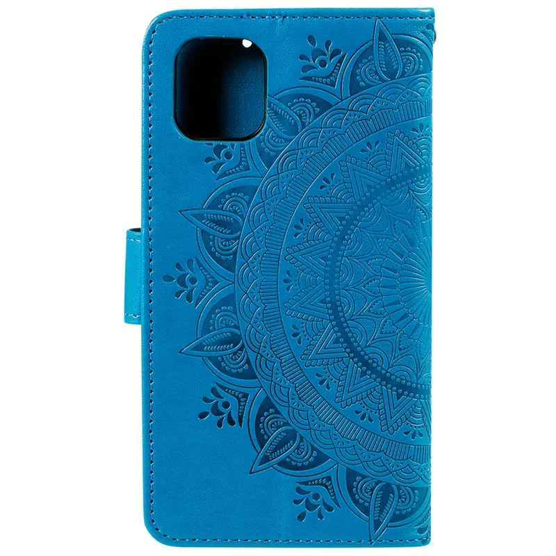 Imprinted Mandala Flower Wallet Leather Case with Strap for Xiaomi Mi 11 - Blue