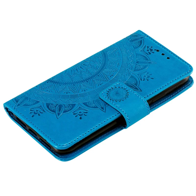 Imprinted Mandala Flower Wallet Leather Case with Strap for Xiaomi Mi 11 - Blue
