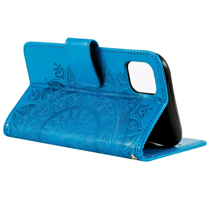 Imprinted Mandala Flower Wallet Leather Case with Strap for Xiaomi Mi 11 - Blue