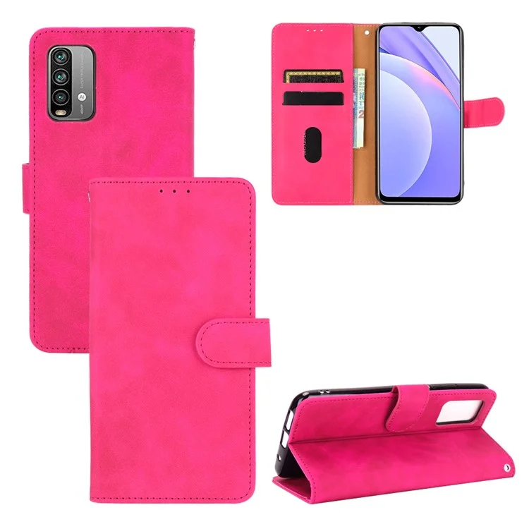 Skin-touch Feeling PU Leather Stand Case with Wallet Design for Xiaomi Redmi Note 9 4G (Qualcomm Snapdragon 662)/Redmi 9 Power/Redmi 9T - Rose