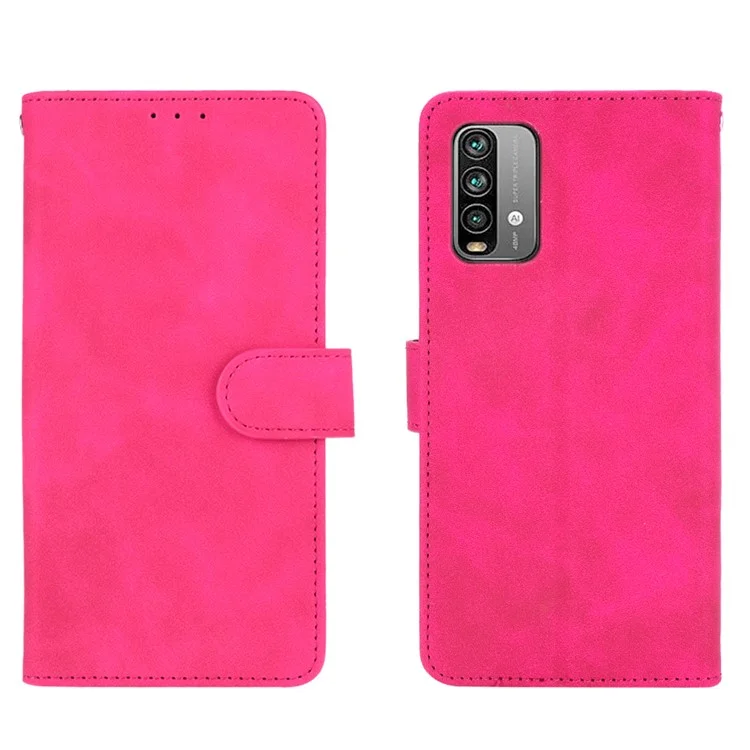 Skin-touch Feeling PU Leather Stand Case with Wallet Design for Xiaomi Redmi Note 9 4G (Qualcomm Snapdragon 662)/Redmi 9 Power/Redmi 9T - Rose