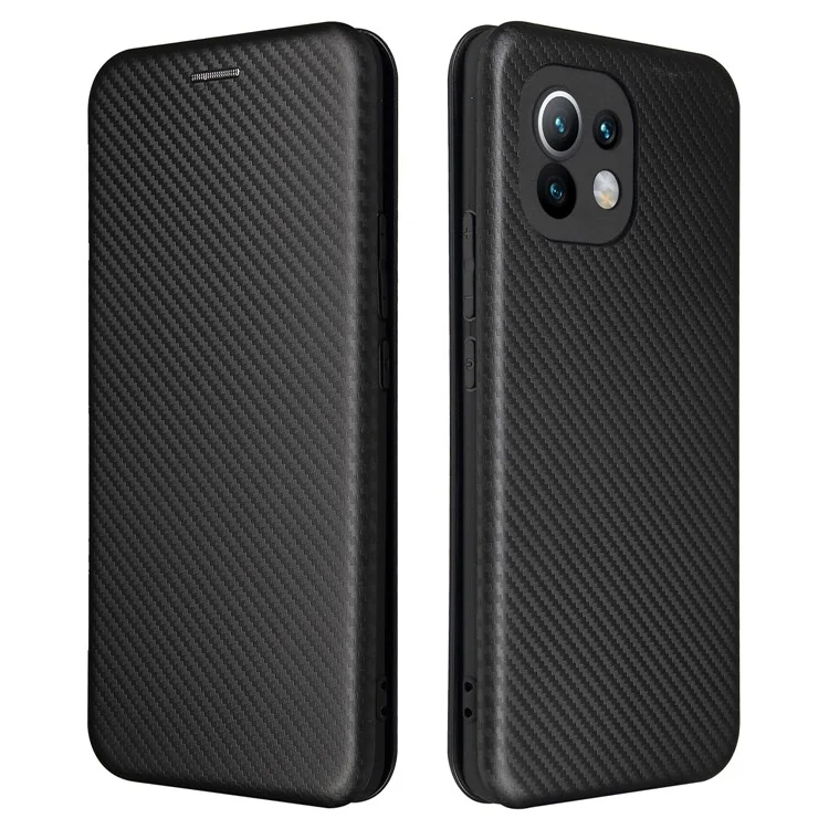 Textura de Fibra de Carbono Case de Teléfonos Móviles de Cuero Autoabsorbido Para Xiaomi Mi 11 - Negro