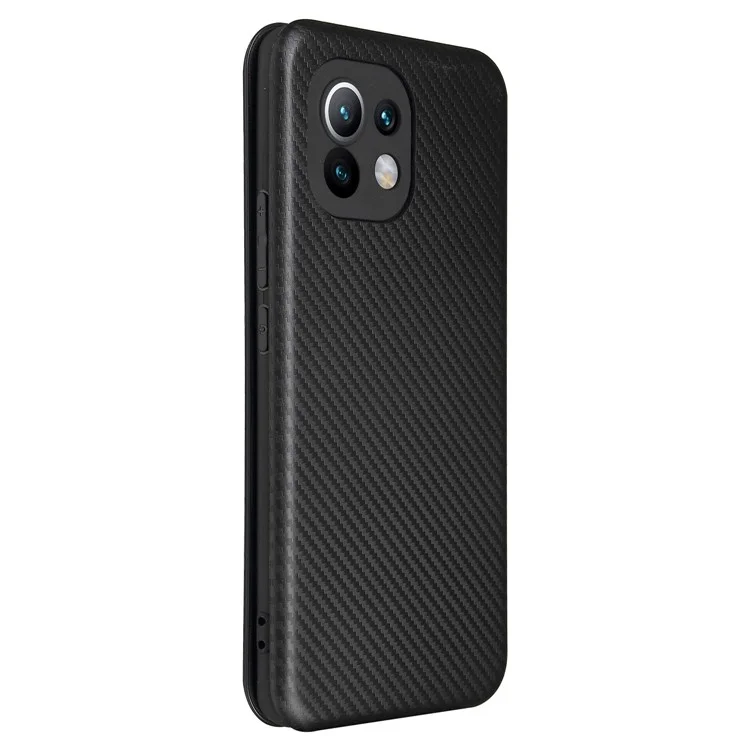 Textura de Fibra de Carbono Case de Teléfonos Móviles de Cuero Autoabsorbido Para Xiaomi Mi 11 - Negro