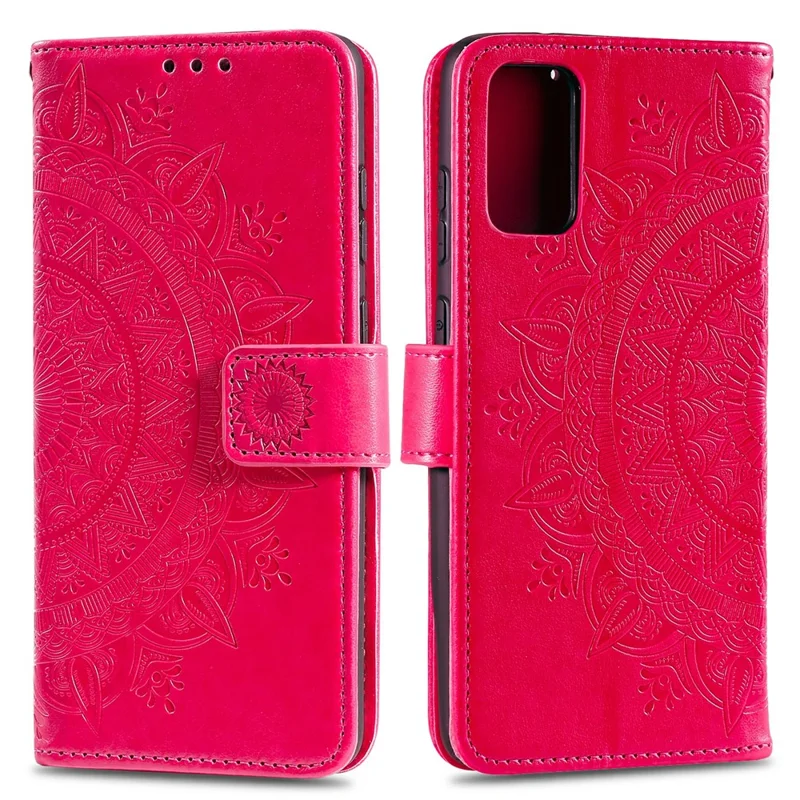 Imprinted Mandala Flower Wallet Leather Case with Strap for Xiaomi Poco M3 - Rose