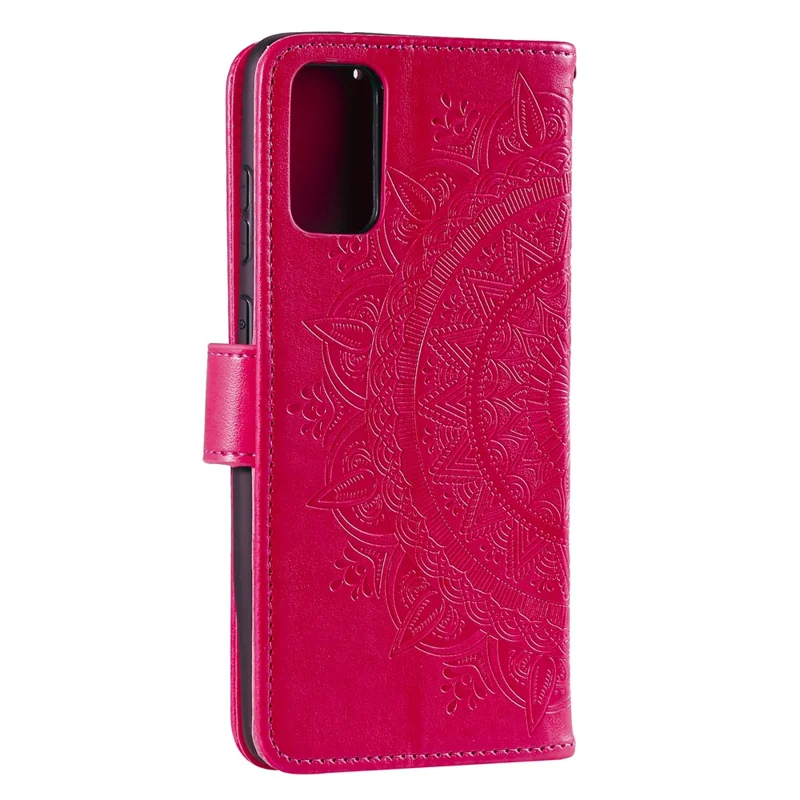 Imprinted Mandala Flower Wallet Leather Case with Strap for Xiaomi Poco M3 - Rose