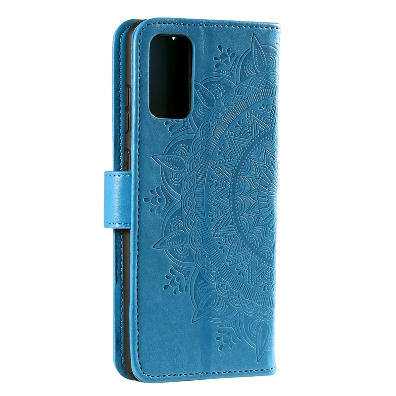 Imprinted Mandala Flower Wallet Leather Case with Strap for Xiaomi Poco M3 - Blue
