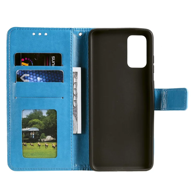 Imprinted Mandala Flower Wallet Leather Case with Strap for Xiaomi Poco M3 - Blue