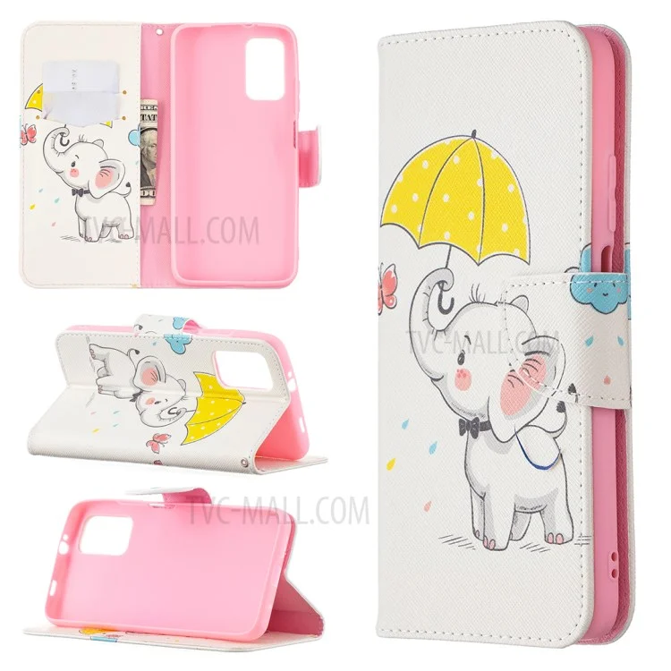 Pattern Printing Wallet Stand Flip Leather Phone Case Shell for Xiaomi Poco M3 - Elephant