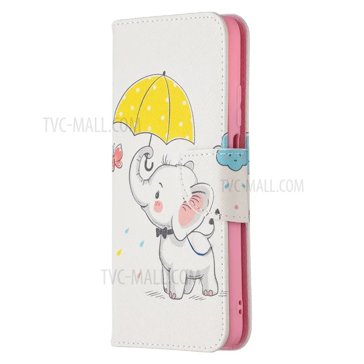 Pattern Printing Wallet Stand Flip Leather Phone Case Shell for Xiaomi Poco M3 - Elephant
