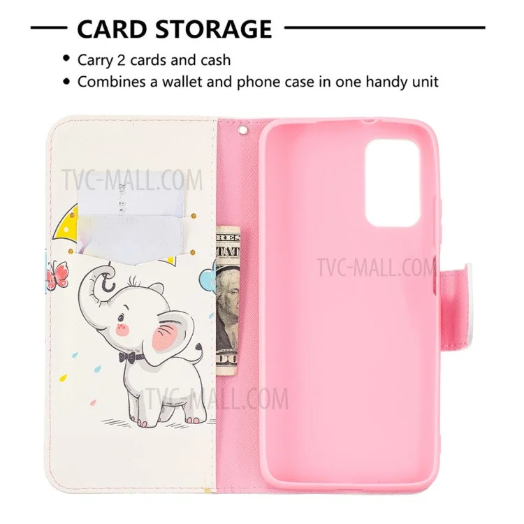 Pattern Printing Wallet Stand Flip Leather Phone Case Shell for Xiaomi Poco M3 - Elephant