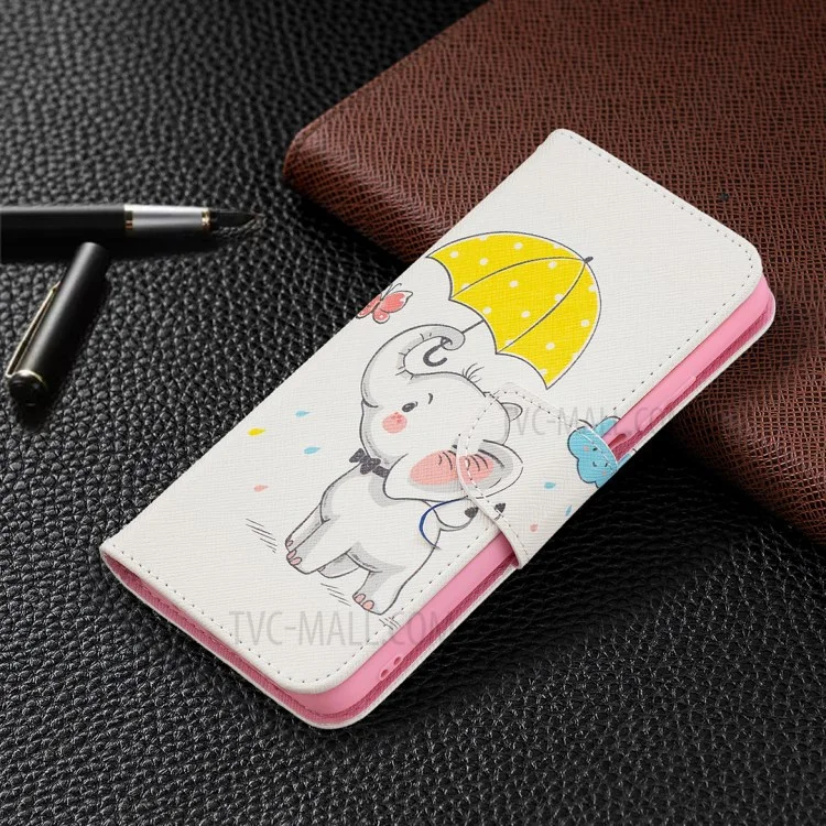 Pattern Printing Wallet Stand Flip Leather Phone Case Shell for Xiaomi Poco M3 - Elephant