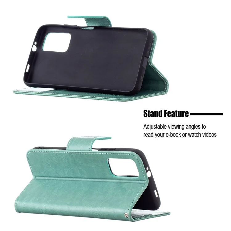 Per Xiaomi Poco M3 Imprint Butterflies Worthet Stand Flip Leather Shell - Verde