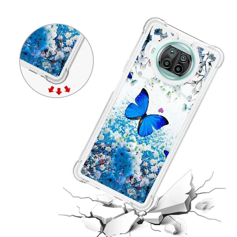 Patterned Quicksand Shockproof Protector for Xiaomi Redmi Note 9 Pro 5G/Mi 10T Lite 5G/Mi 10i 5G TPU Case - Blue Butterfly