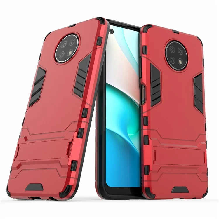 2-en-1 Plástico + TPU Híbrido Estuche Shell Para Xiaomi Redmi Nota 9 5g/redmi Nota 9t 5g - Rojo