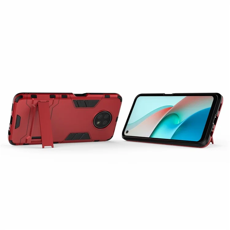 2-in-1-kunststoff + TPU Hybrid-hülle Kickstand Shell Für Xiaomi Redmi Note 9 5G/Redmi Note 9T 5G - Rot