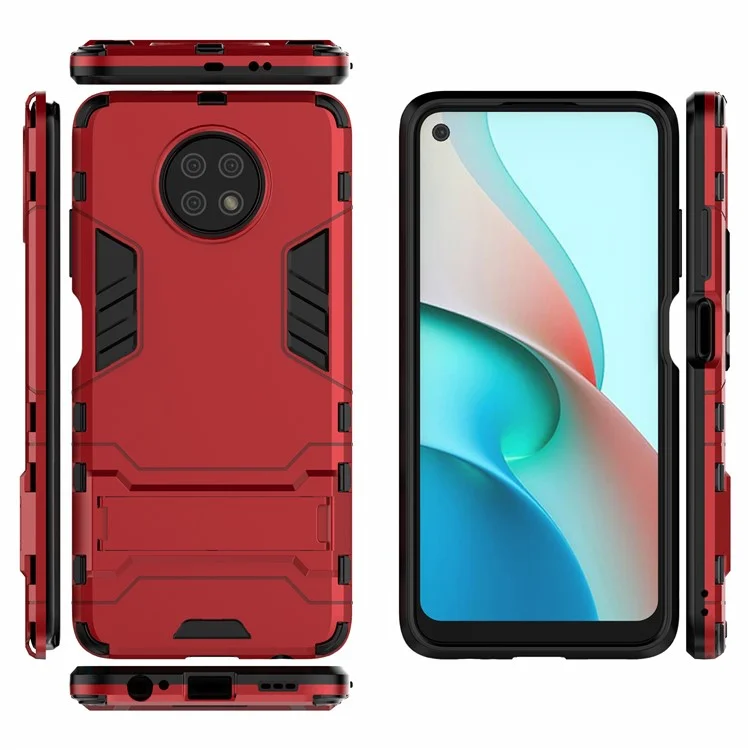 Plastica 2 in 1 + TPU Hybrid Case Kickstand Shell Per Xiaomi Redmi Note 9 5G/Redmi Nota 9T 5G - Rosso