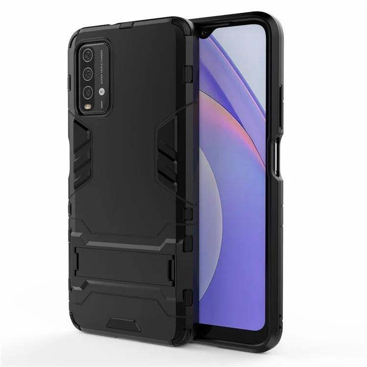 Capilla de Papel de Patada Híbrida TPU de Plástico 2-en-1 Para Xiaomi Redmi Note 9 4G (Qualcomm Snapdragon 662)/9 Potencia/9t - Negro