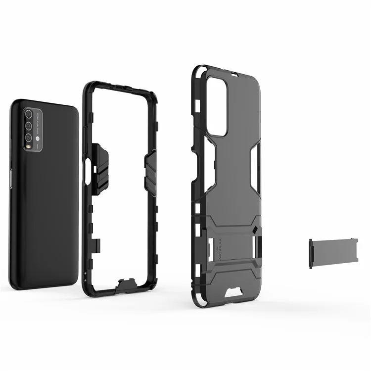 Shell Della Custodia Per Kickstand Ibrida in Plastica 2 in 1 Per Xiaomi Redmi Note 9 4G (Qualcomm Snapdragon 662)/9 Power/9T - Nero