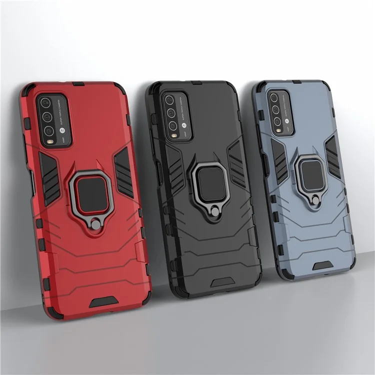 Étui de protection avec support anneau en TPU hybride pour Xiaomi Redmi Note 9 4G (Qualcomm Snapdragon 662)/9 Power/9T - Noir