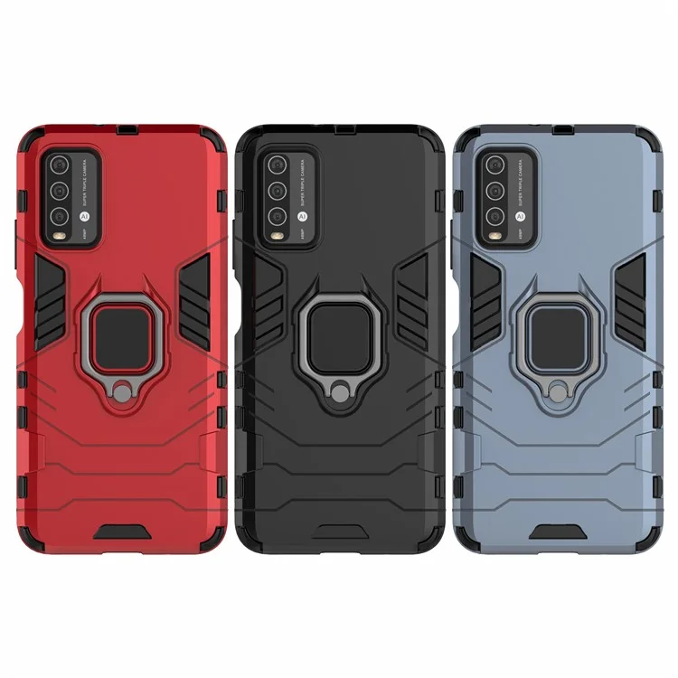 Étui de protection avec support anneau en TPU hybride pour Xiaomi Redmi Note 9 4G (Qualcomm Snapdragon 662)/9 Power/9T - Noir