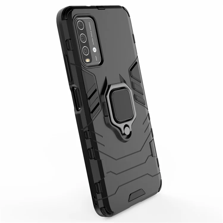 Étui de protection avec support anneau en TPU hybride pour Xiaomi Redmi Note 9 4G (Qualcomm Snapdragon 662)/9 Power/9T - Noir