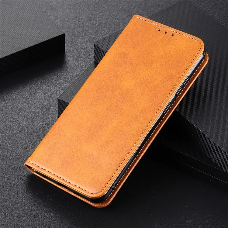 Wallet Stand Design Magnetic Closure Split Leather Cover Case for Xiaomi Redmi Note 9 5G/Redmi Note 9T 5G - Brown