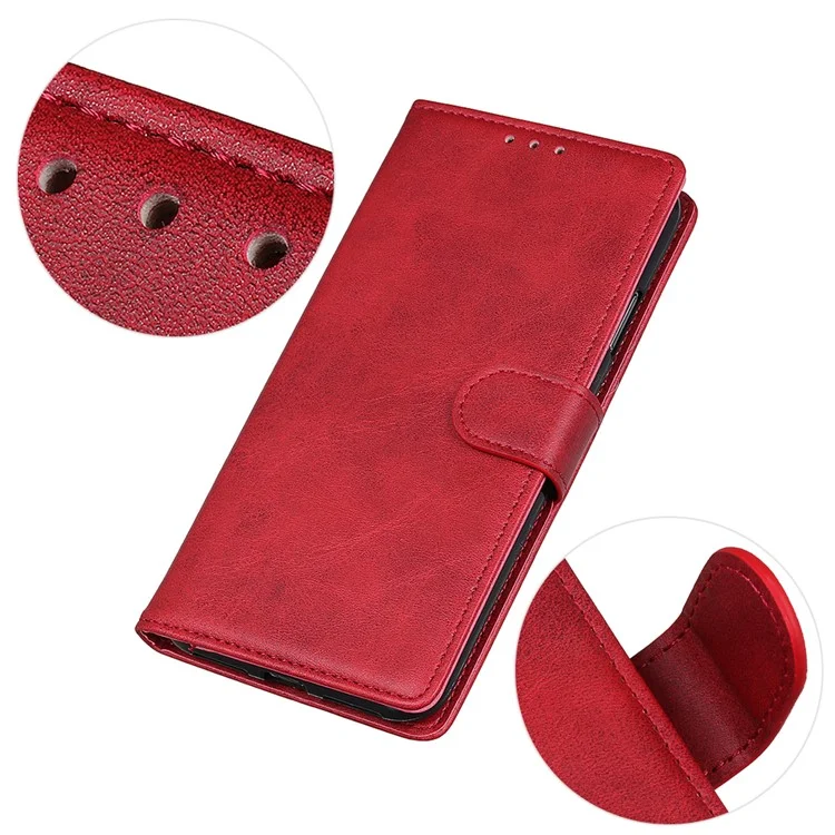 Conception de Portefeuille de Support pu Leather Téléphone Mobile Couverture Pour Xiaomi Redmi Note 9 5G / Redmi Note 9T 5G - Rouge