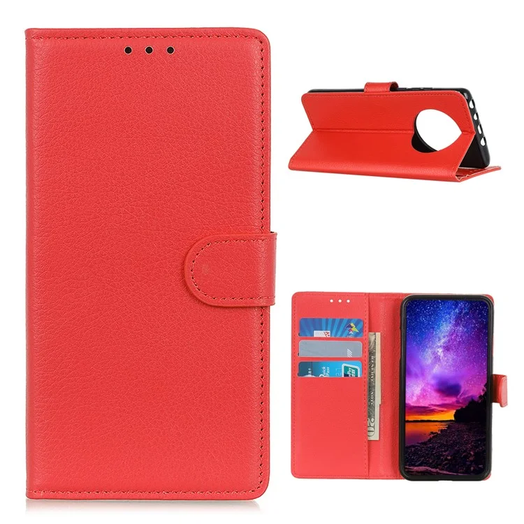 Classic Litchi Texture Leather Wallet Stand Design Phone Cover for Xiaomi Redmi Note 9 5G / Note 9T 5G - Red