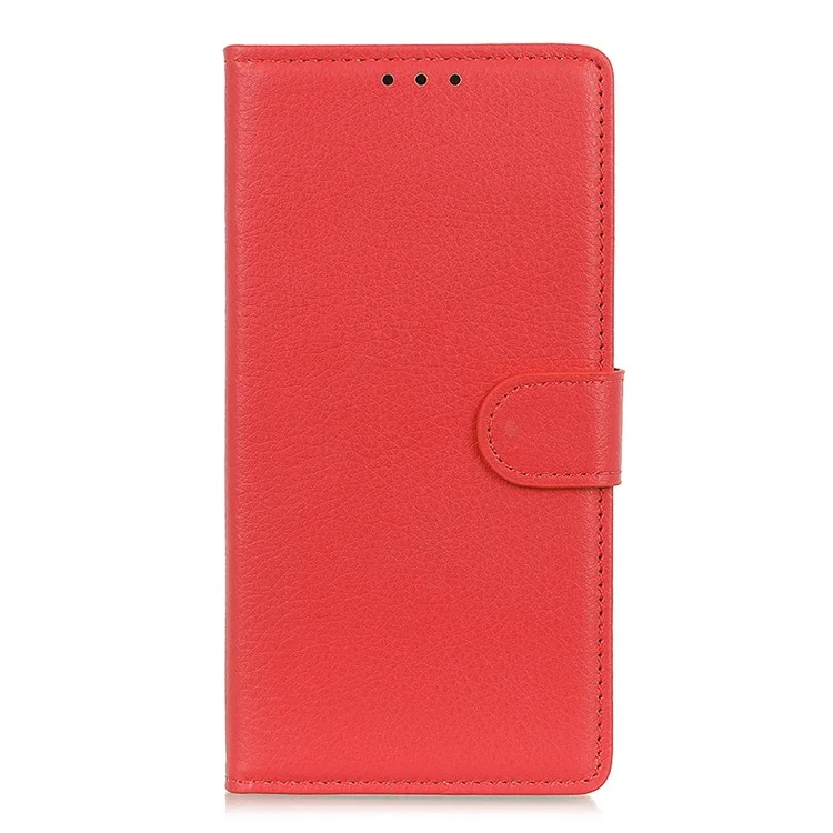 Classic Litchi Texture Leather Wallet Stand Design Phone Cover for Xiaomi Redmi Note 9 5G / Note 9T 5G - Red