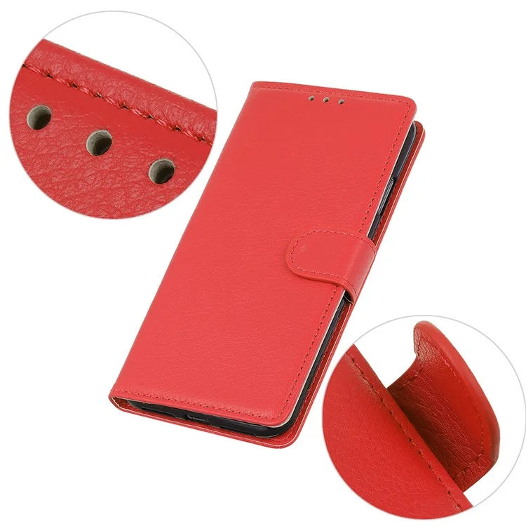 Classic Litchi Texture Leather Wallet Stand Design Phone Cover for Xiaomi Redmi Note 9 5G / Note 9T 5G - Red