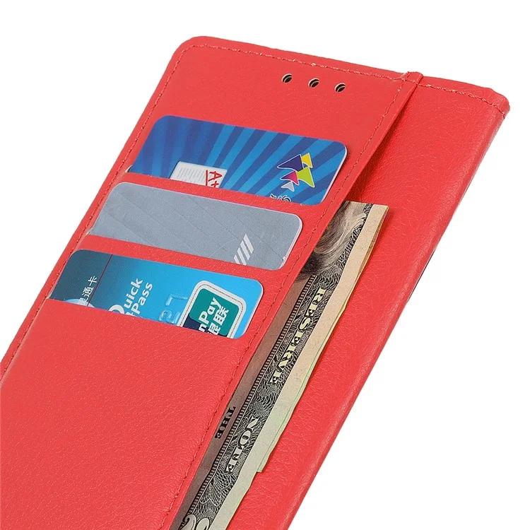 Classic Litchi Texture Leather Wallet Stand Design Phone Cover for Xiaomi Redmi Note 9 5G / Note 9T 5G - Red