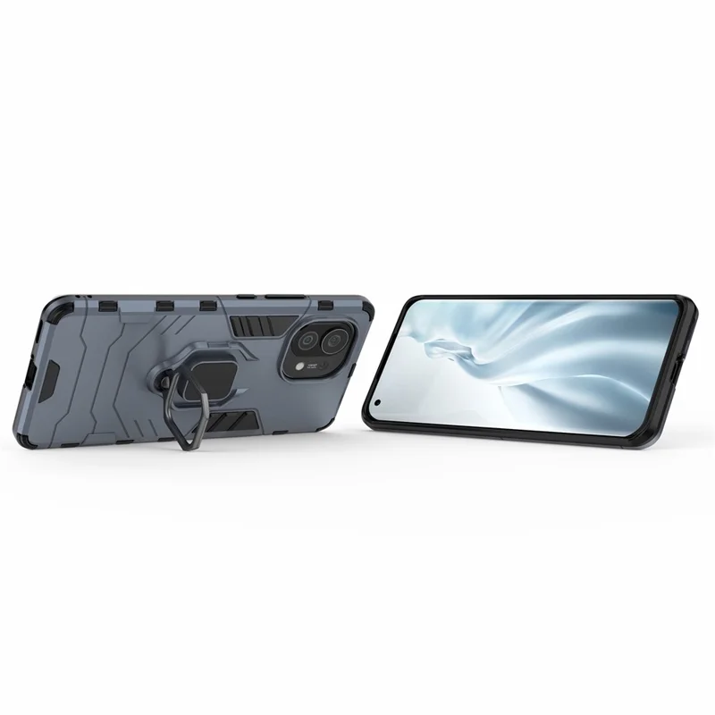 PC + TPU Combination Finger Ring Holder Kickstand Hybrid Case for Xiaomi Mi 11 - Blue