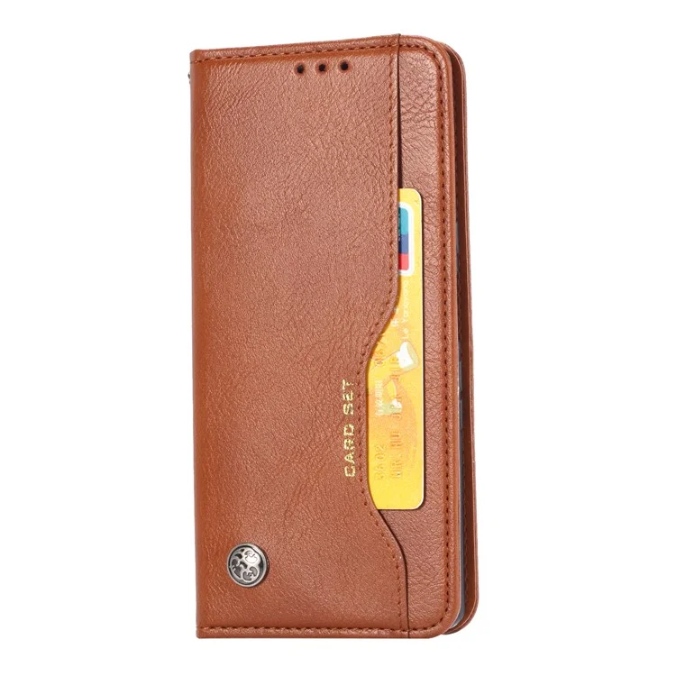 Wallet Stand Design Auto-absorbed Leather Protective Phone Cover for Xiaomi Poco M3 - Brown