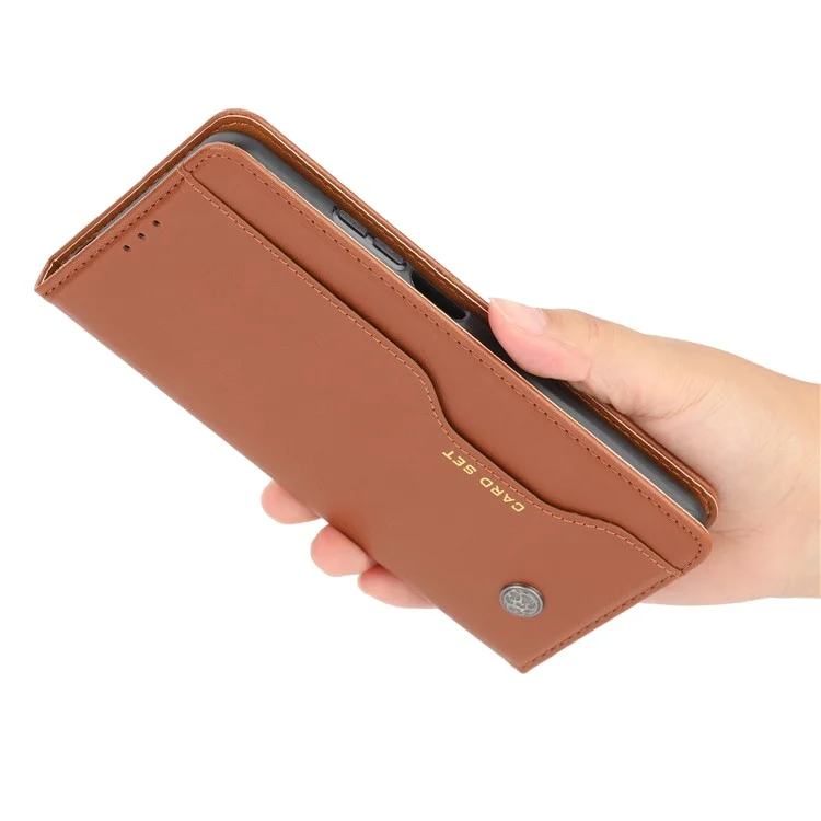 Wallet Stand Design Auto-absorbed Leather Protective Phone Cover for Xiaomi Poco M3 - Brown