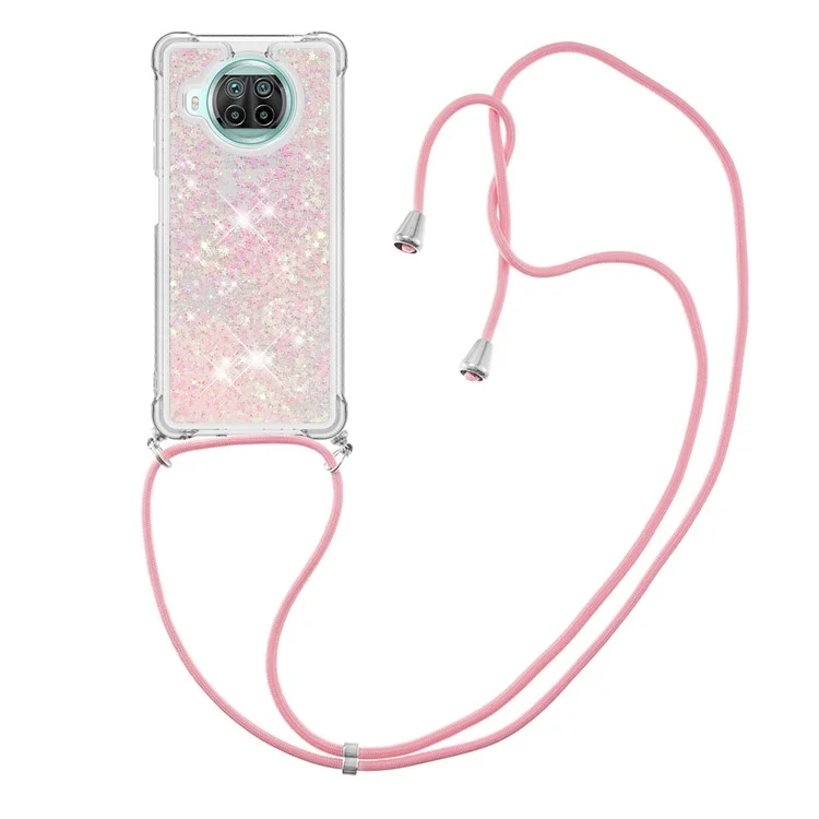 TPU Soft Tpu Quicksand Diseño Caso Protector de la Carcasa Con Correa Colgante Para Xiaomi Mi 10t Lite 5G/Redmi Note 9 Pro 5g/mi 10i 5G - Rosado