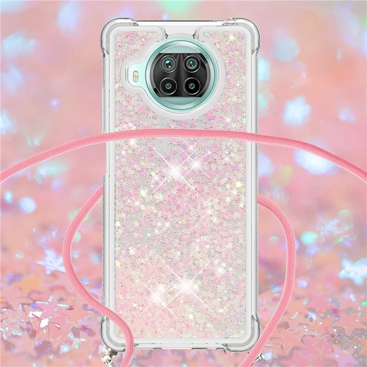 TPU Soft Tpu Quicksand Diseño Caso Protector de la Carcasa Con Correa Colgante Para Xiaomi Mi 10t Lite 5G/Redmi Note 9 Pro 5g/mi 10i 5G - Rosado