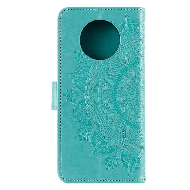 Imprinted Mandala Flower Stand Wallet Leather Case with Lanyard for Xiaomi Redmi Redmi Note 9 5G/Note 9T 5G - Green