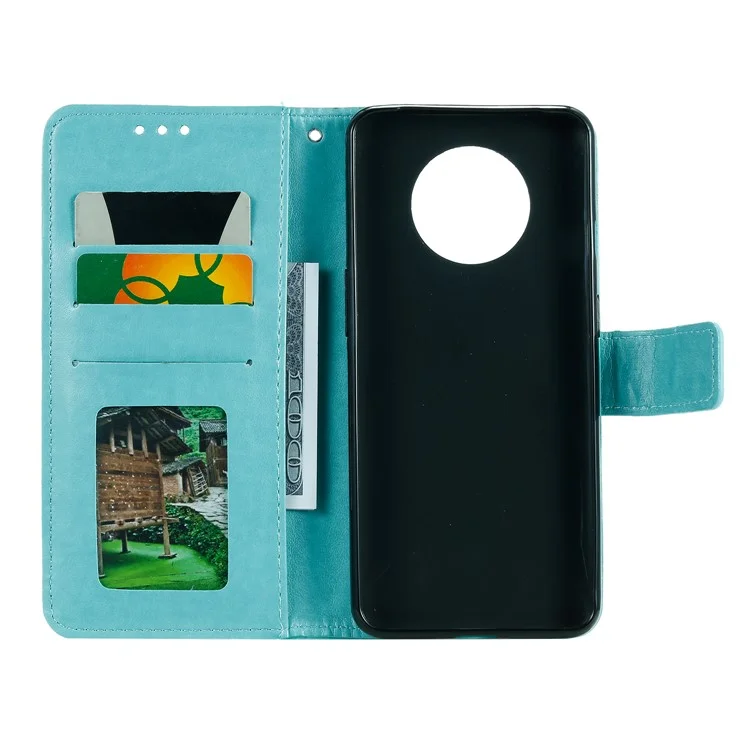 Imprinted Mandala Flower Stand Wallet Leather Case with Lanyard for Xiaomi Redmi Redmi Note 9 5G/Note 9T 5G - Green