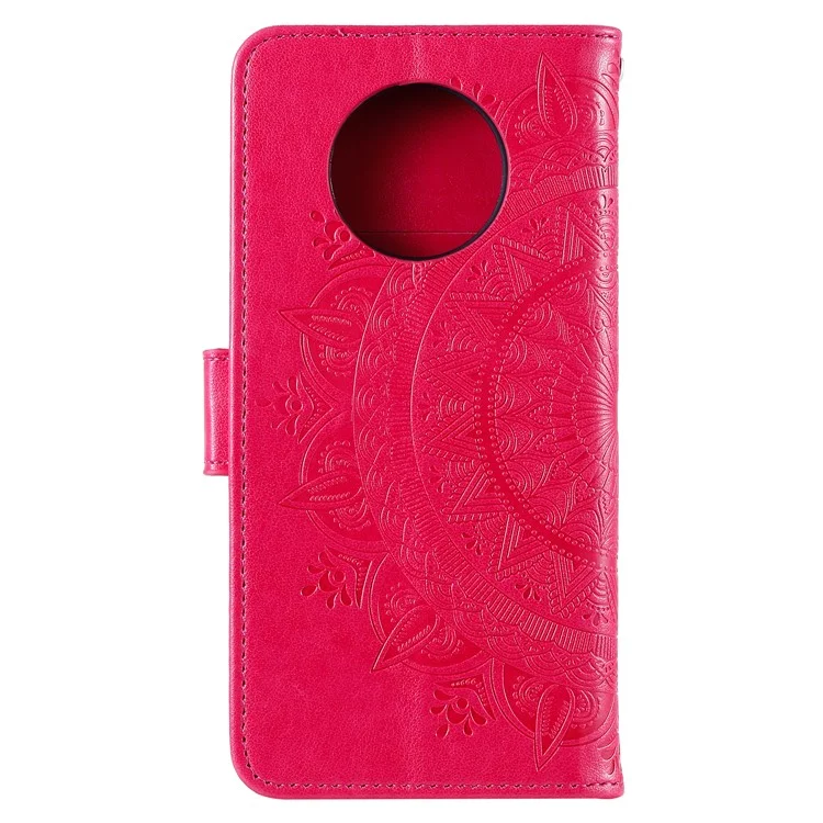 Imprinted Mandala Flower Stand Wallet Leather Case with Lanyard for Xiaomi Redmi Redmi Note 9 5G/Note 9T 5G - Rose