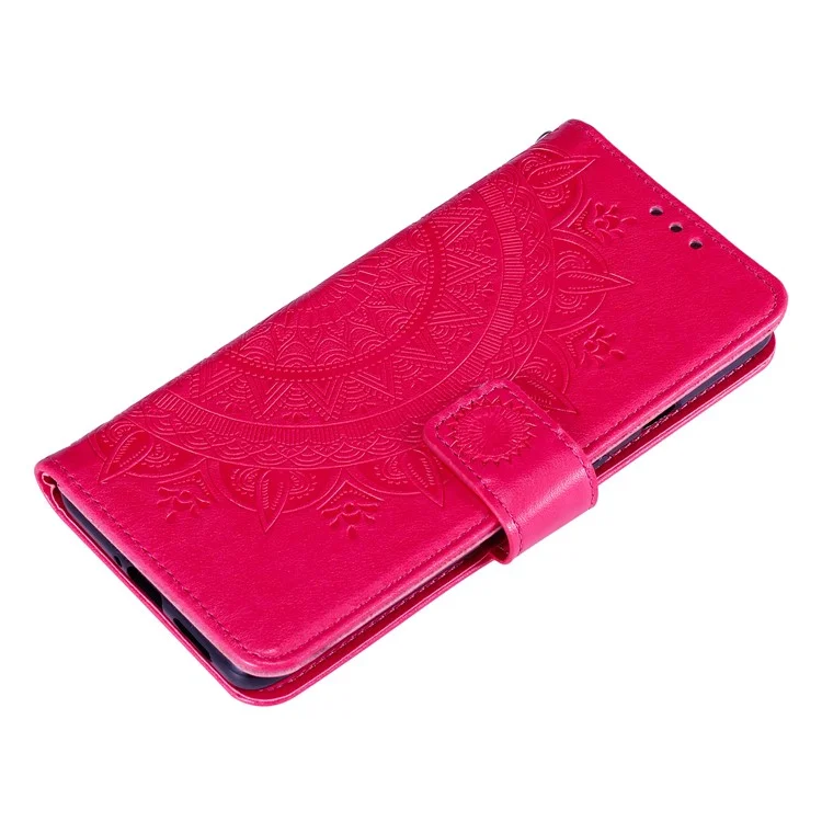 Imprinted Mandala Flower Stand Wallet Leather Case with Lanyard for Xiaomi Redmi Redmi Note 9 5G/Note 9T 5G - Rose