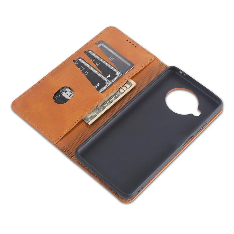 AZNS Auto-absorbed Leather Shell Stand Case for Xiaomi Mi 10T Lite 5G/10i 5G/Redmi Note 9 Pro 5G - Brown