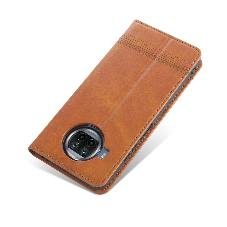 AZNS Auto-absorbed Leather Shell Stand Case for Xiaomi Mi 10T Lite 5G/10i 5G/Redmi Note 9 Pro 5G - Brown