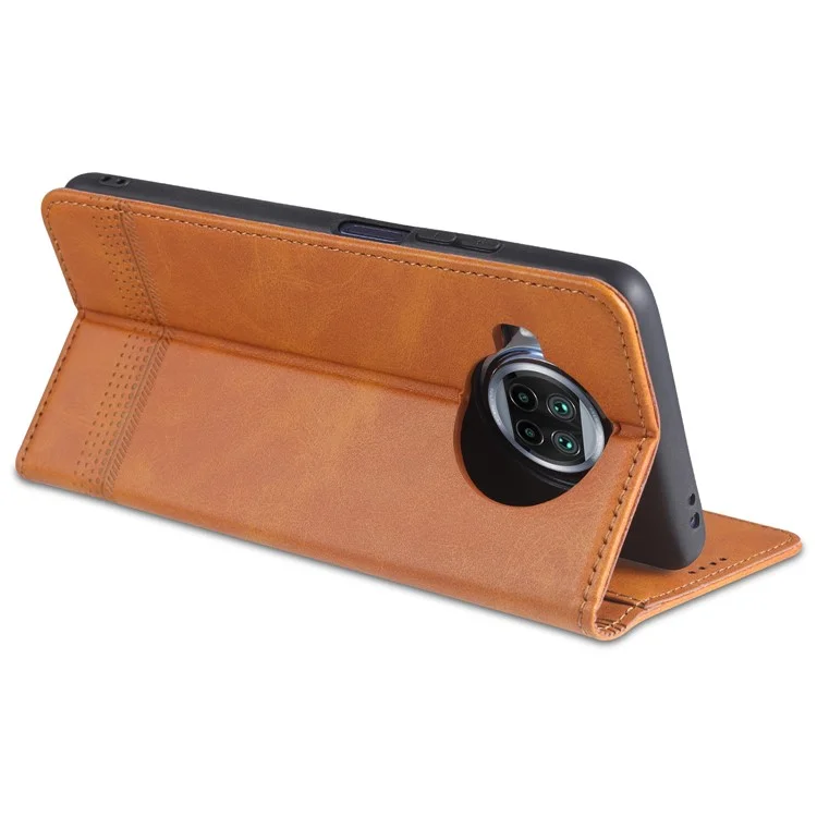 AZNS Auto-absorbed Leather Shell Stand Case for Xiaomi Mi 10T Lite 5G/10i 5G/Redmi Note 9 Pro 5G - Brown