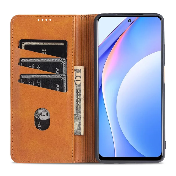 Azns Case di Supporto Per Guscio in Pelle Auto-assorbito Per Xiaomi Mi 10T Lite 5G/10i 5G/Redmi Note 9 Pro 5G - Marrone