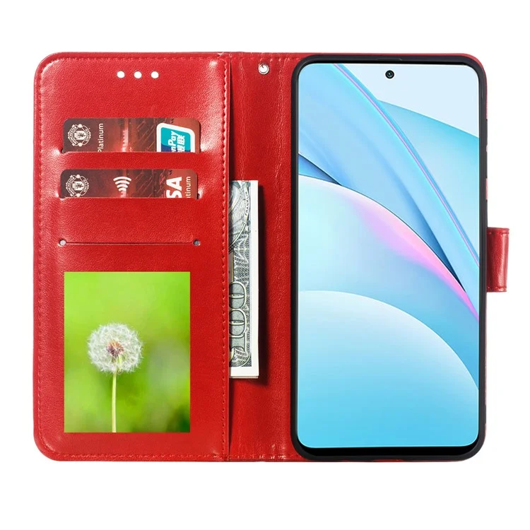 Pie De Imprenta Mandala Flower Soporte Para Xiaomi MI 10T Lite 5G / 10I 5G / Redmi Note 9 Pro 5G Caja De Cuero - Rojo