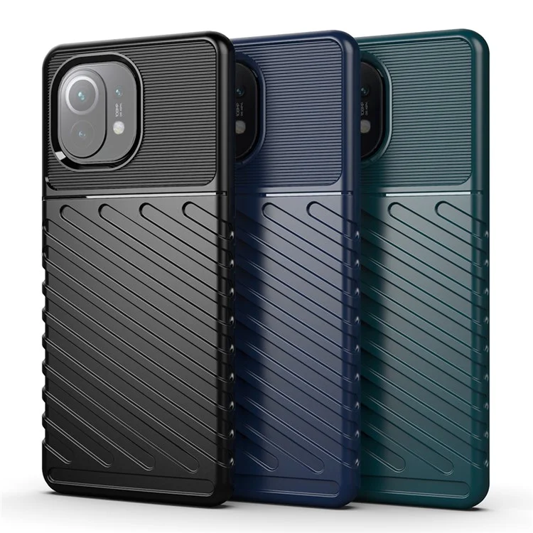 Thunder -serie Twill Textur Verdickte TPU -schutzhülle Für Xiaomi Mi 11 - Schwarz