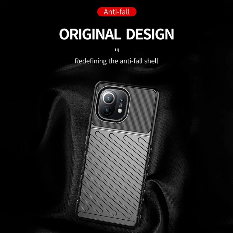 Thunder Series Twill Texture Thickened TPU Protective Cover Case for Xiaomi Mi 11 - Black