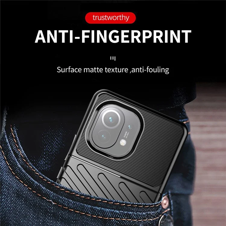 Capa Protetora Grossa com Textura Twill da Série Thunder para Xiaomi Mi 11 - Preto